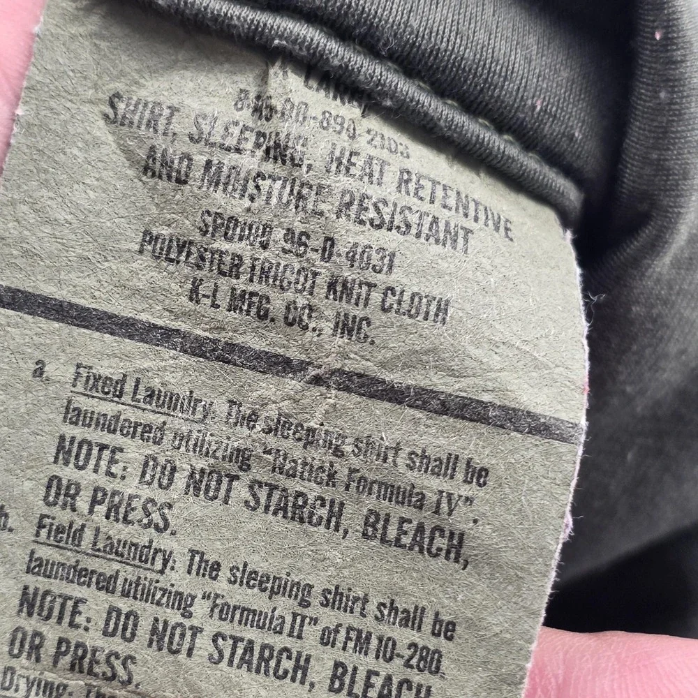 Vintage K-L Mfg Co Sleep Shirt Mens XL Green Mock Neck Zip Thermal Military